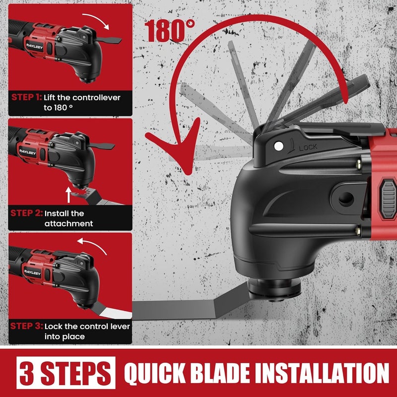 RAYLEEY Oscillating Multi-Tool Kit Compatible With MILWAUKEE 18V Battery,Cordless Oscillating Tools With Brushless Motor,6 Speed,22PCS Accessories,4° Oscillation Angle for Cutting/Grinding/Sanding(Tool Only) - Image 5